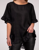 Millie Relaxed Fit Top in Black Linen