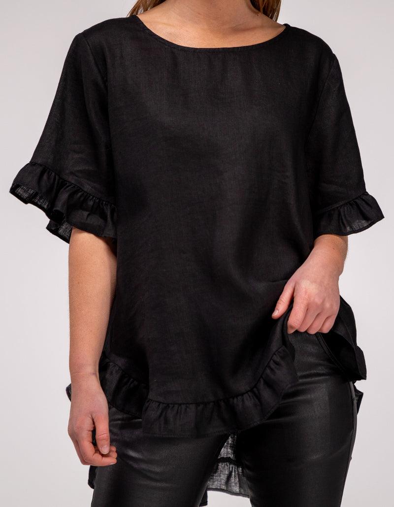 Millie Relaxed Fit Top in Black Linen