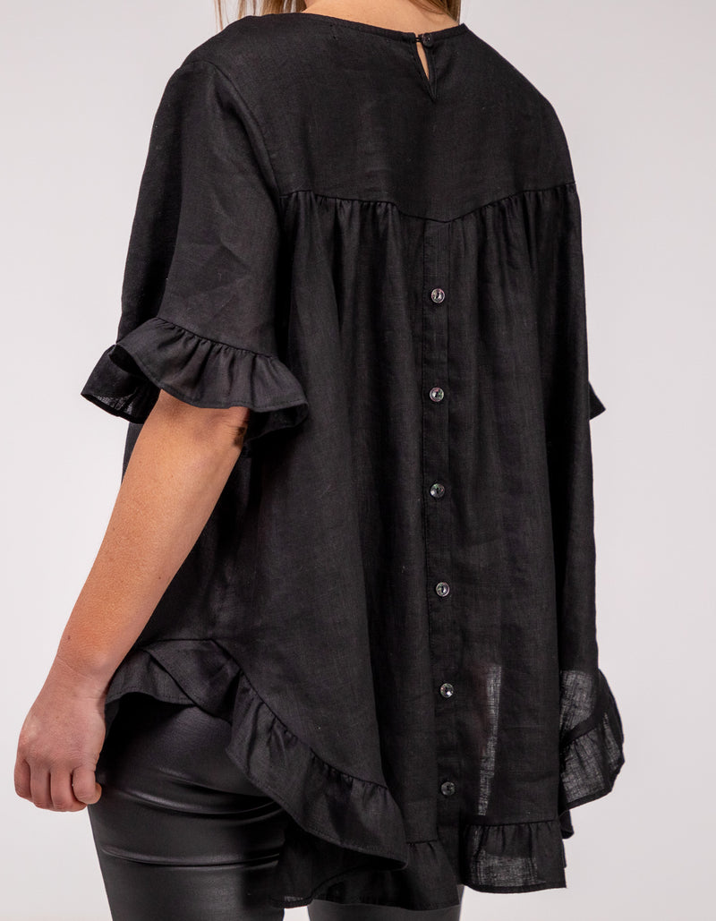 Millie Relaxed Fit Top in Black Linen