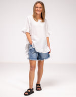 Millie Relaxed Fit Top in White Linen