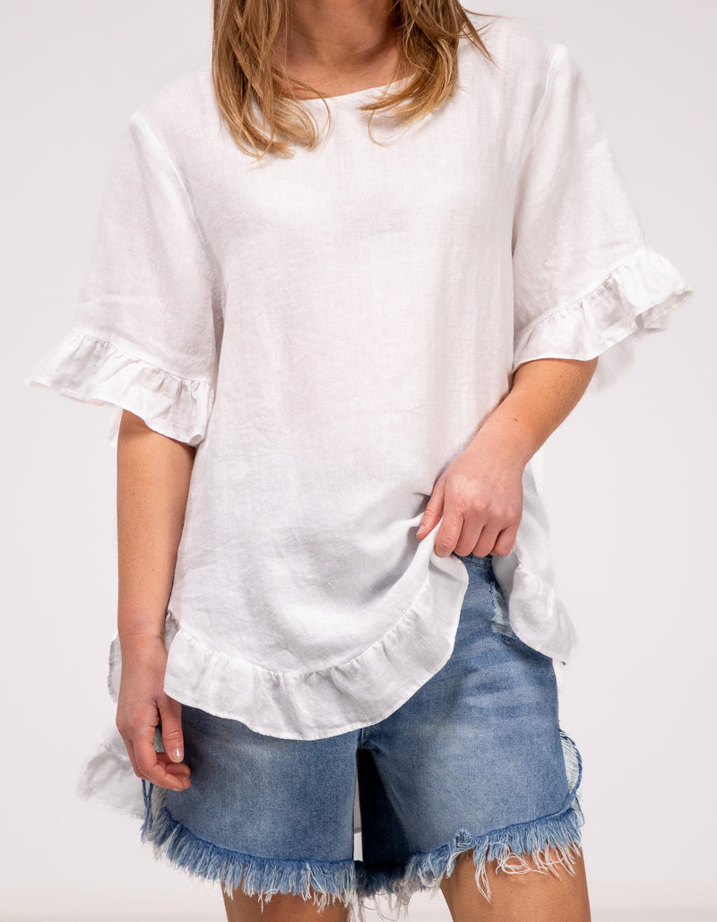Millie Relaxed Fit Top in White Linen