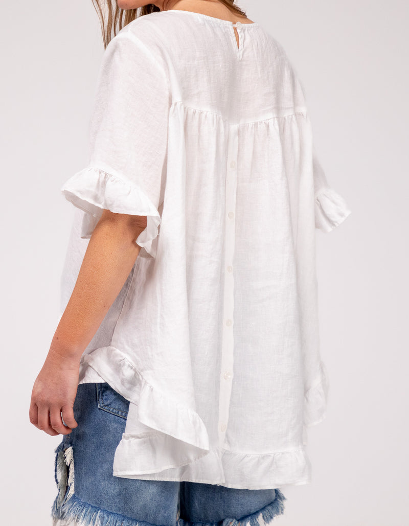 Millie Relaxed Fit Top in White Linen