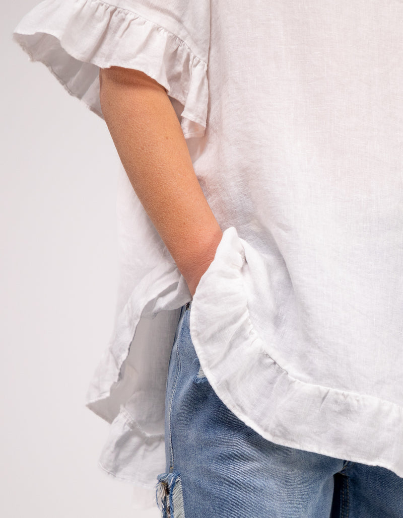 Millie Relaxed Fit Top in White Linen