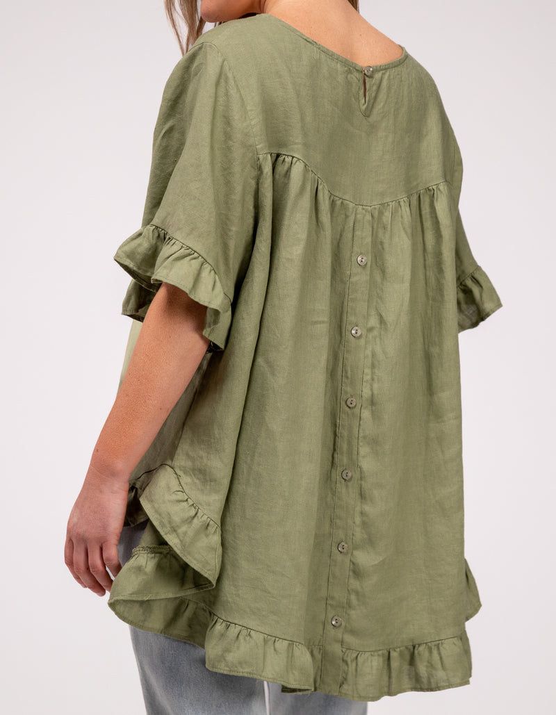 Millie Relaxed Fit Top in Khaki Linen