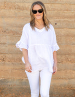 Harley V Neck Top With Frill Sleeve in White Linen