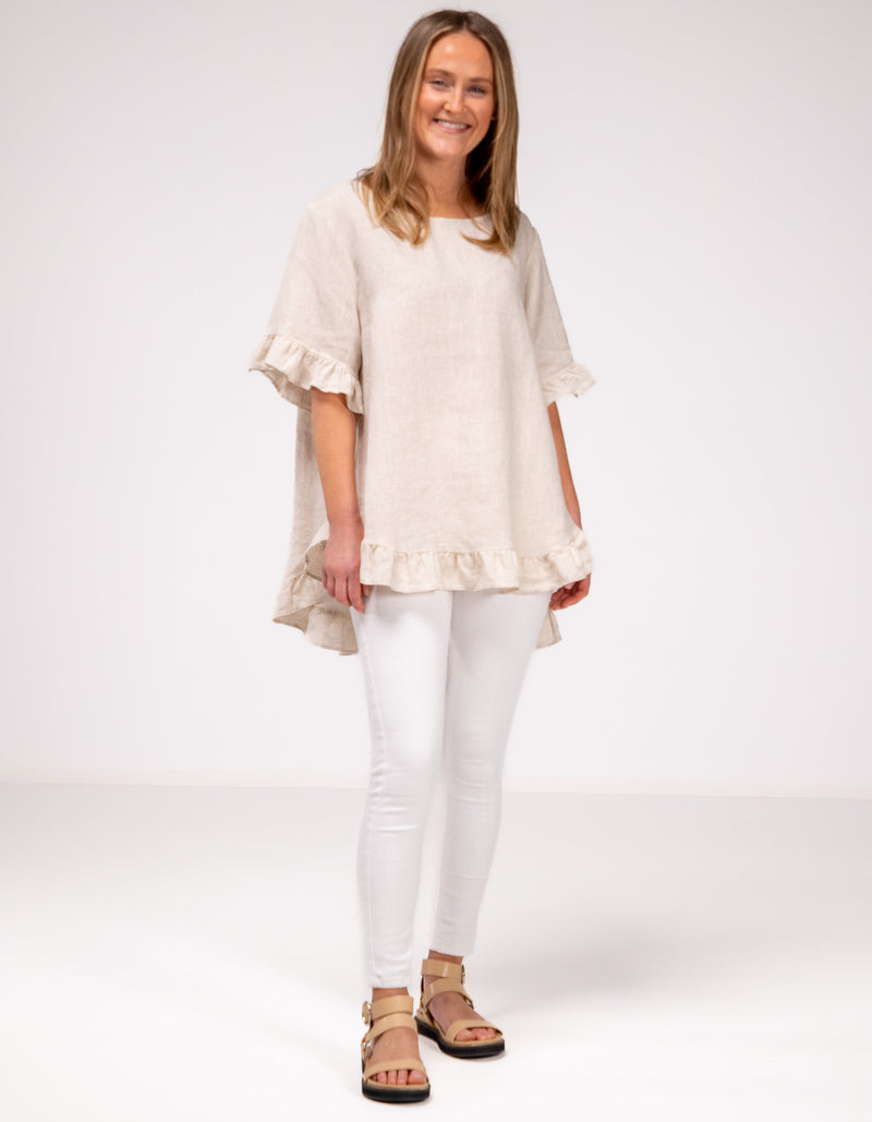 Millie Relaxed Fit Top in Beige Linen