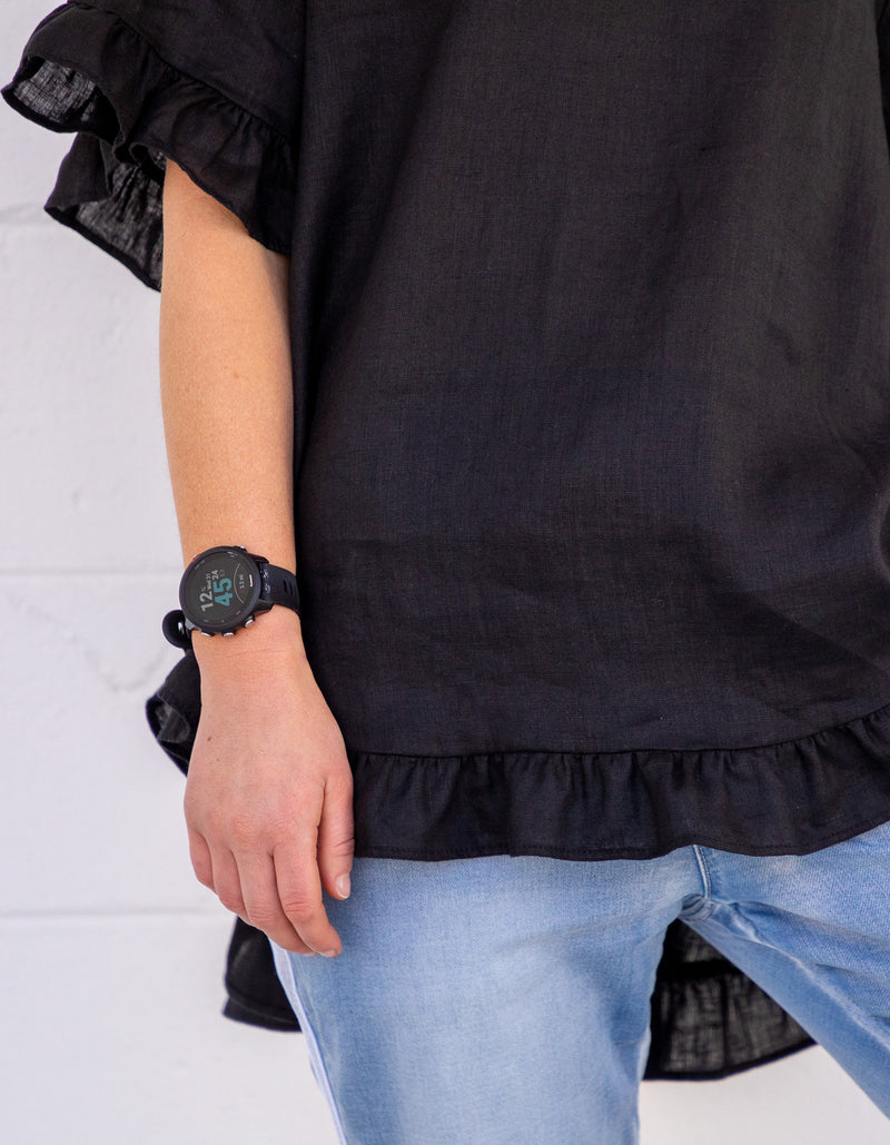 Millie Relaxed Fit Top in Black Linen