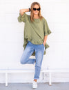 Millie Relaxed Fit Top in Khaki Linen
