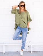 Millie Relaxed Fit Top in Khaki Linen