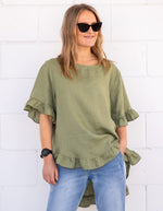 Millie Relaxed Fit Top in Khaki Linen