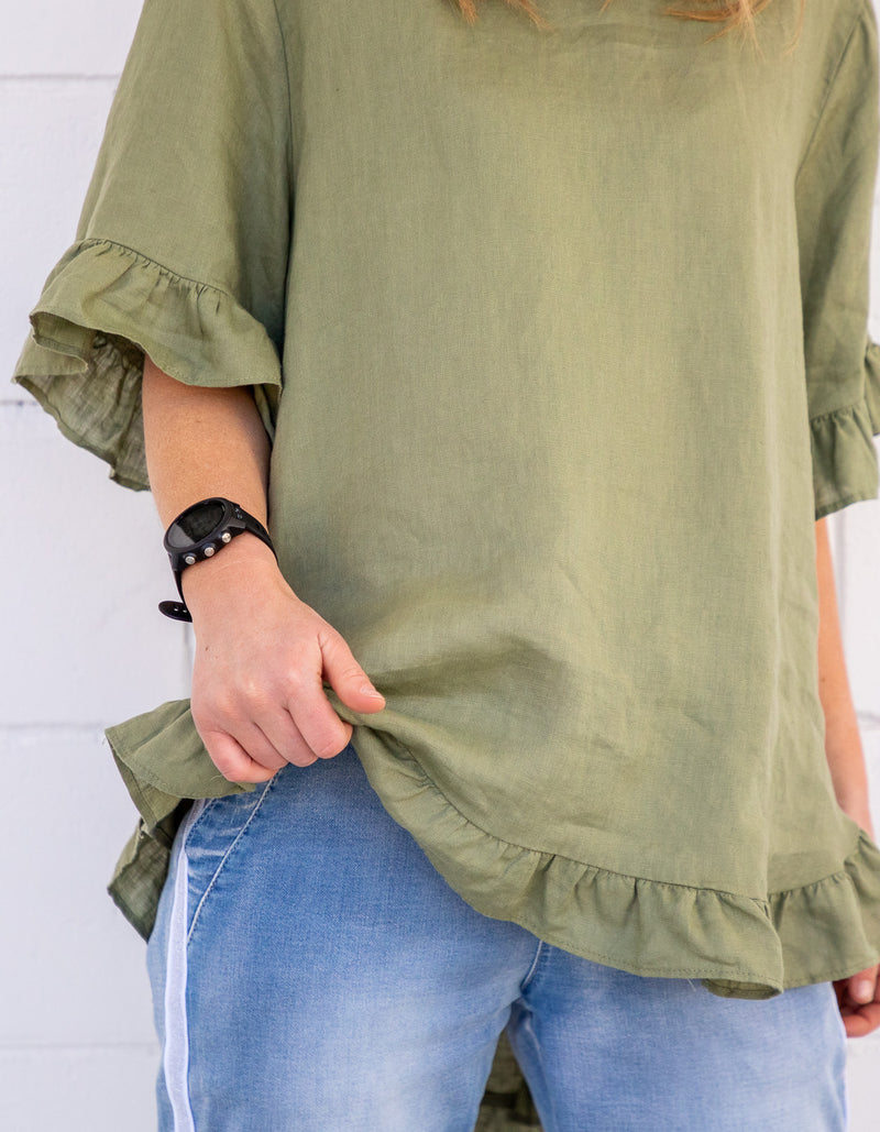Millie Relaxed Fit Top in Khaki Linen