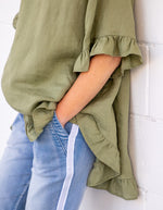 Millie Relaxed Fit Top in Khaki Linen