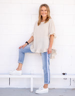 Millie Relaxed Fit Top in Beige Linen