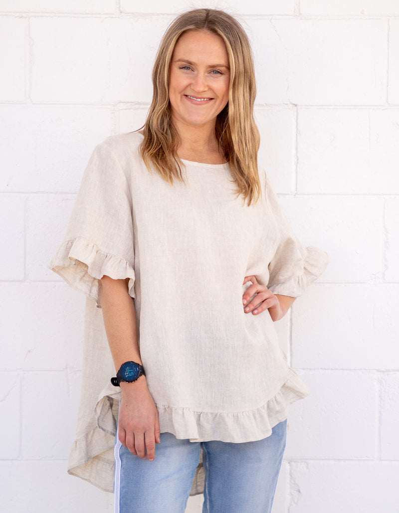 Millie Relaxed Fit Top in Beige Linen