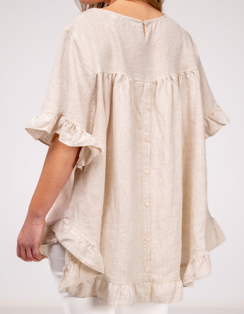 Millie Relaxed Fit Top in Beige Linen