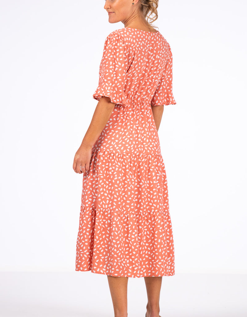 Fergie Drawstring Waist Midi Dress in Dusty Pink