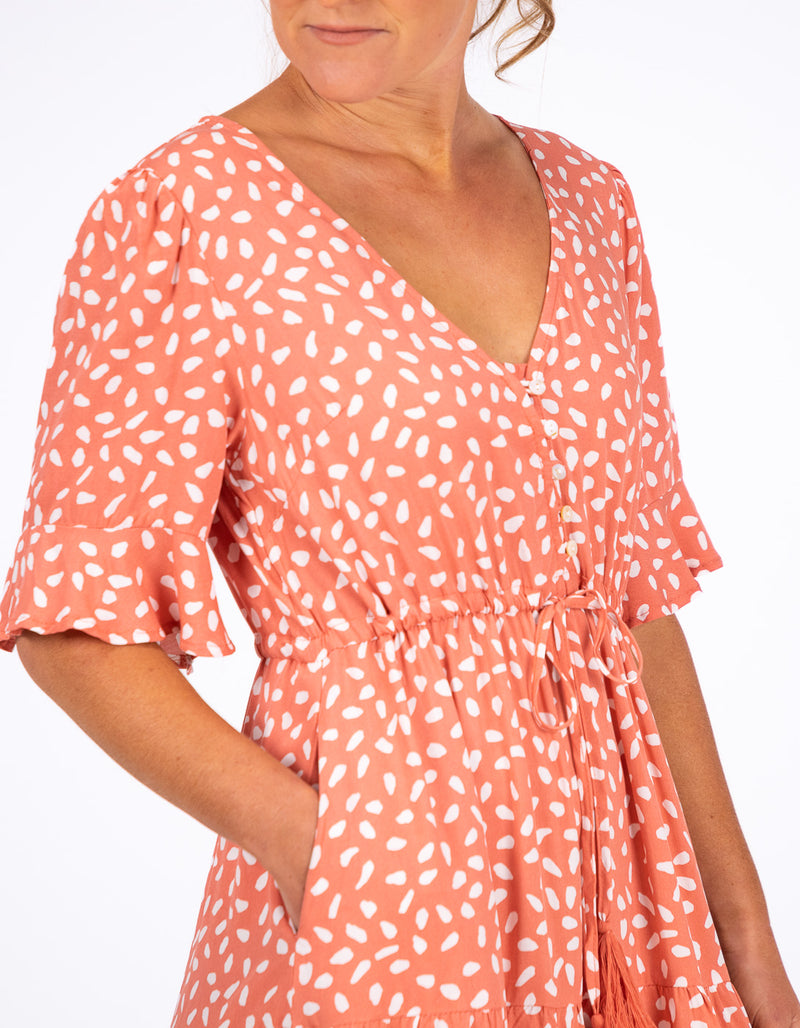 Fergie Drawstring Waist Midi Dress in Dusty Pink