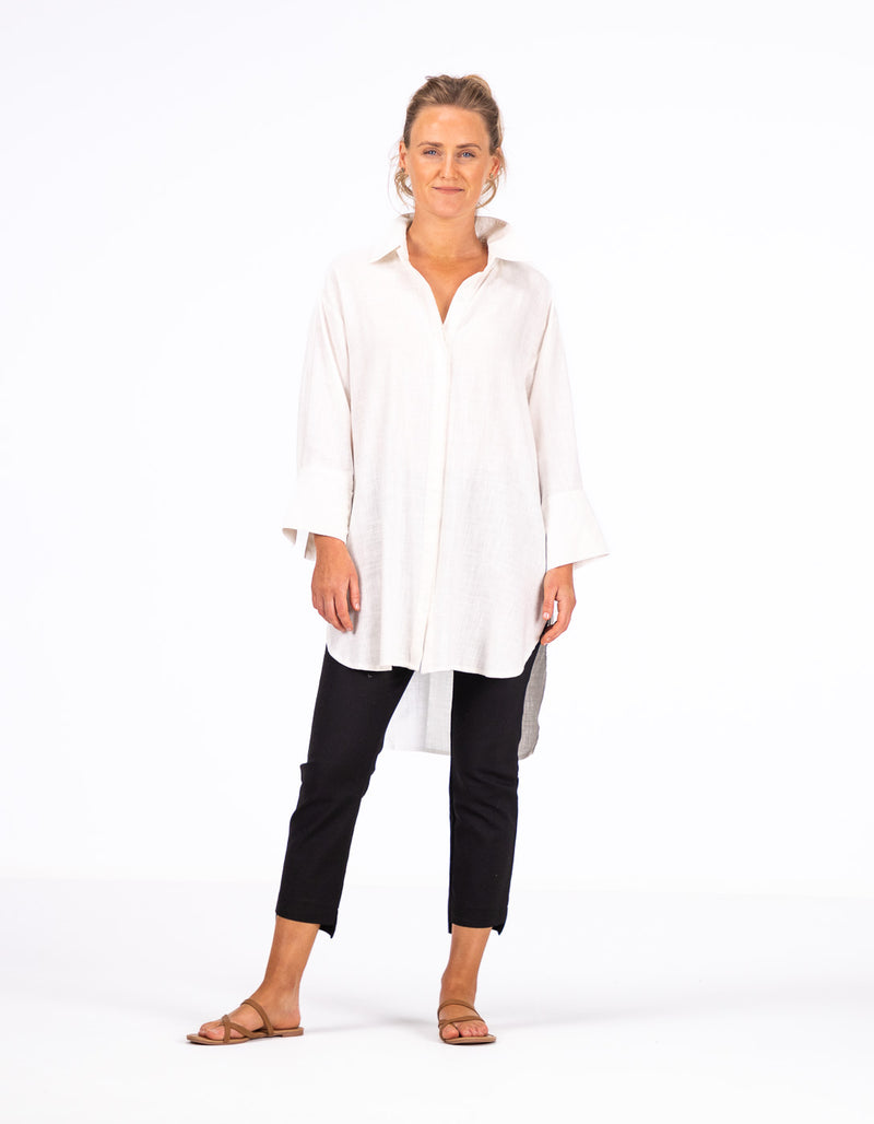 Nivara Oversize Cuff Shirt in White Linen