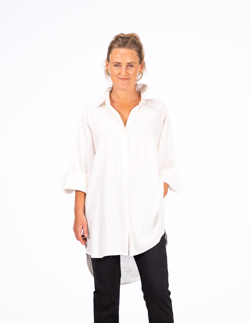 Nivara Oversize Cuff Shirt in White Linen