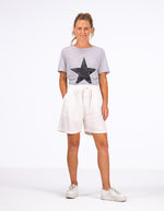 Nikki Elastic Waist Shorts in White Linen