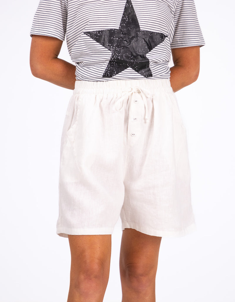 Nikki Elastic Waist Shorts in White Linen