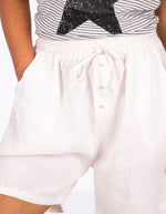 Nikki Elastic Waist Shorts in White Linen