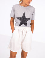 Nikki Elastic Waist Shorts in White Linen
