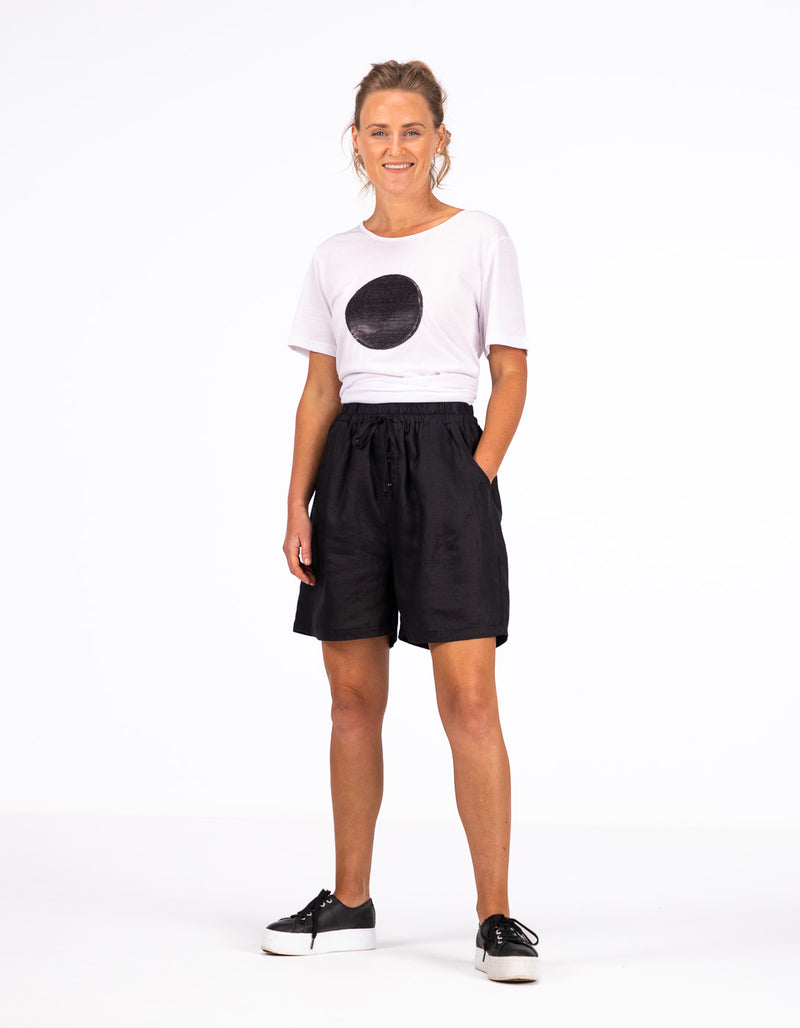 Nikki Elastic Waist Shorts in Black Linen