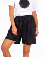 Nikki Elastic Waist Shorts in Black Linen