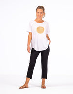Ava Bamboo Cotton Sequin Circle Tee in White/Gold