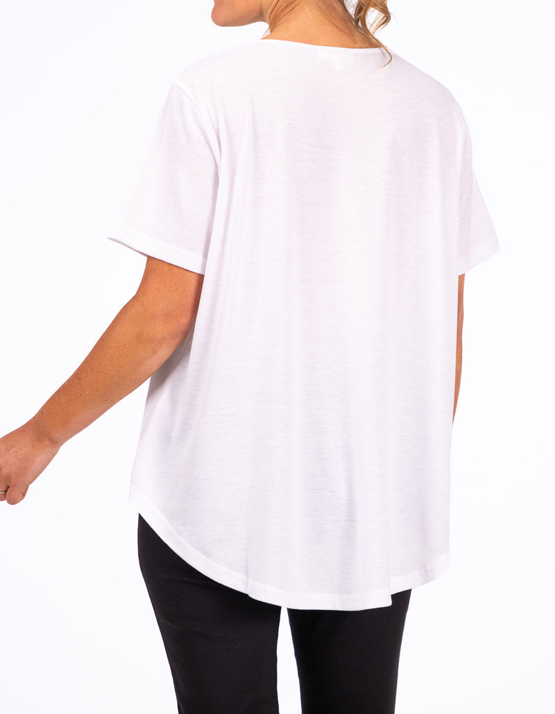Ava Bamboo Cotton Sequin Circle Tee in White/Gold