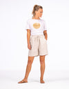 Ava Bamboo Cotton Sequin Circle Tee in White/Gold