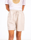 Nikki Elastic Waist Shorts in Beige Linen