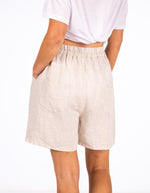 Nikki Elastic Waist Shorts in Beige Linen