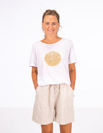 Ava Bamboo Cotton Sequin Circle Tee in White/Gold