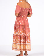 Hallie Shirred Bodice Dress in Salmon Floral