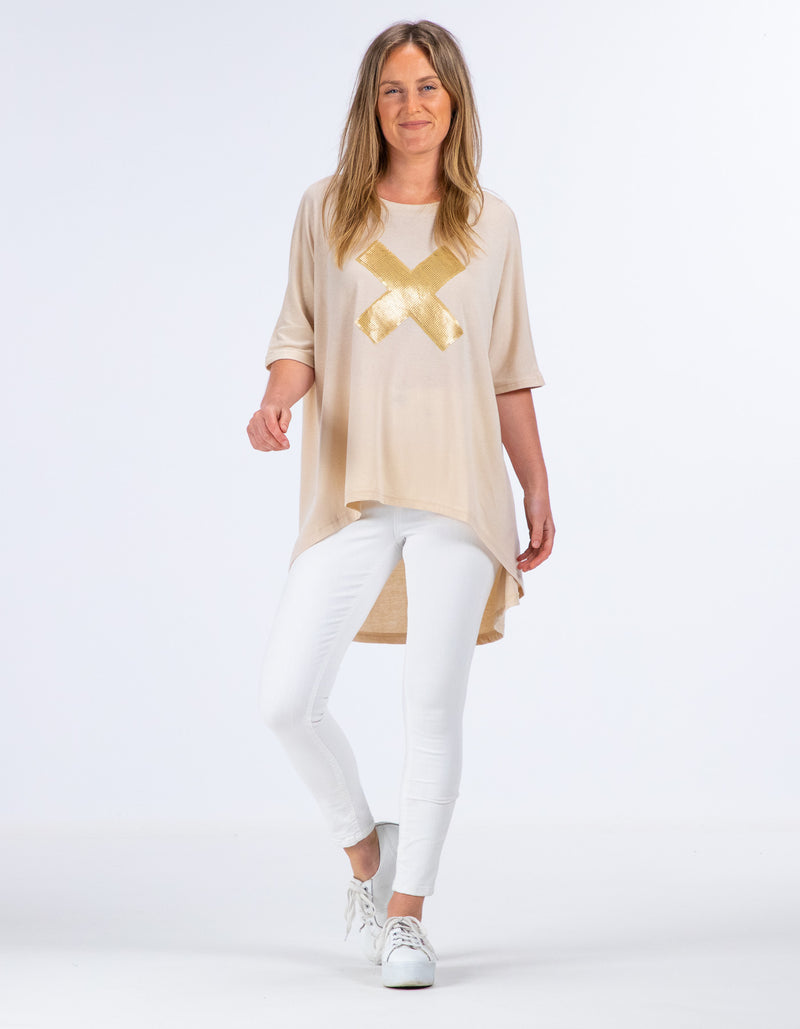 Xavier Sequin Cross Tee in Taupe