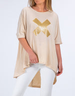 Xavier Sequin Cross Tee in Taupe