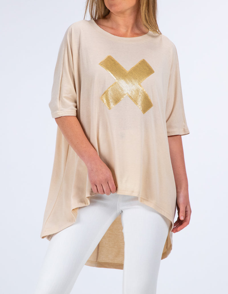 Xavier Sequin Cross Tee in Taupe