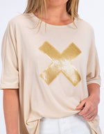 Xavier Sequin Cross Tee in Taupe