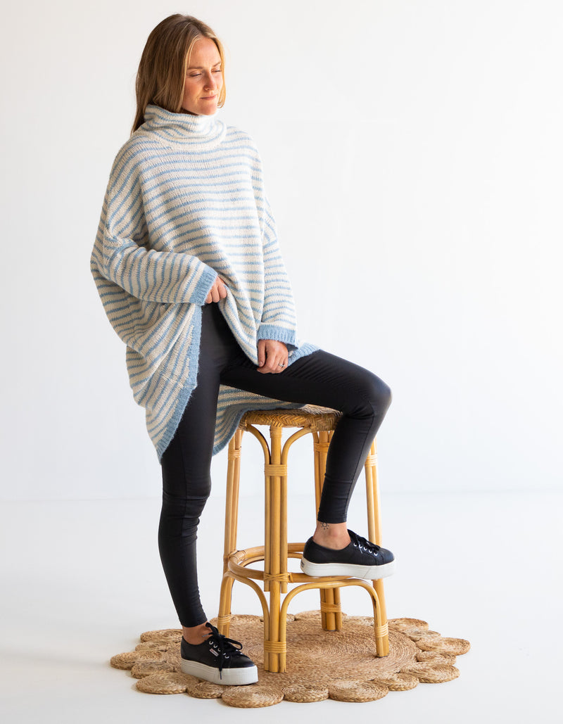 Monika Oversize Knit Jumper in Blue/White Stripe