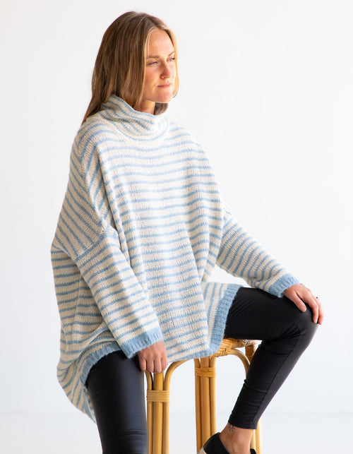 Monika Oversize Knit Jumper in Blue/White Stripe
