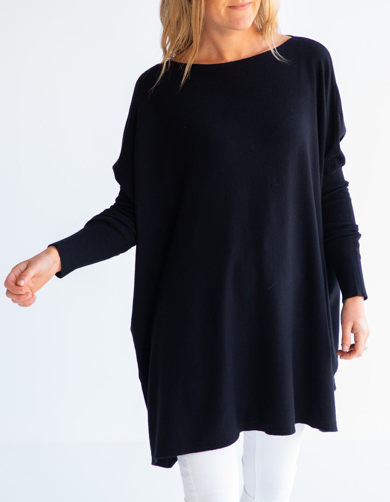 Marley Oversize 100% Cotton Knit Jumper in Black