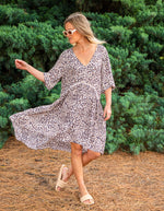 Mindil Cotton Dress in Beige/Black Leopard