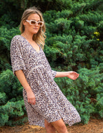 Mindil Cotton Dress in Beige/Black Leopard