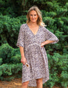 Mindil Cotton Dress in Beige/Black Leopard
