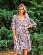 Mindil Cotton Dress in Beige/Black Leopard