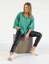 River Relaxed Fit Shirt in Emerald Linen