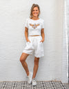 Nikki Elastic Waist Shorts in White Linen