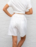 Nikki Elastic Waist Shorts in White Linen
